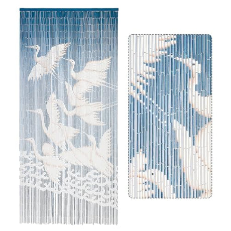 TTM BAMBOO White Stork Wooden Beaded Curtain for Doorways (79"" x 36"") – Handmade 90 Strings Wooden Door Beads, Beaded Door Curtain for Privacy, Boho Room Divider Decor, Decorative Hanging TTM BAMBOO