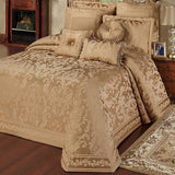 Monaco Classic Luxury Bedding | Royal Monochromatic Metallic Gold Hues | Puff Jacquard-Woven Acanthus Leaf Damask and Scrollwork | 3 Piece Bed Set Includes Oversized King Bedspread and 2 King Shams J. Queen New York