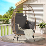 Oversized Patio Egg Chair, Wicker Rattan Egg Chair for Adult, Indoor Outdoor Patio Large Wicker Basket with Water-Resistant Cushion, Outdoor Lounge 360Lbs Capacity - Dark Gray cattino