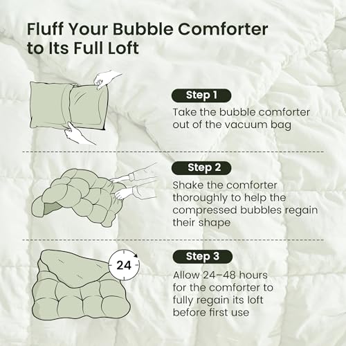 Amélie Home Sage Green Bubble Comforter Set King Size, 3 Pieces Ultra Soft Cozy Bedding Set for All Seasons, Farmhouse Luxury Gift for Women Home Decor Amélie Home