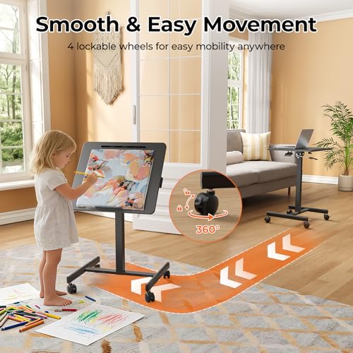 JOY worker Mobile Standing Desk, 23.6" x 20.5" Small Rolling Laptop Cart with 90° Tiltable Desktop, Portable Height Adjustable Sit-Stand Computer Desk on Wheels for Home Office, Black JOY worker