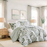Regency Heights Lightweight Seersucker Botanical Comforter Set Queen Size, 3 Pieces Reversible Design with Striped Print, Premium Microfiber Bedding Set, Comforter and Sham Set, Green Regency Heights