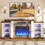 oneinmil 70" Fireplace TV Stand, Electric Fireplace with Mantel, Modern Entertainment Center with Open Storage, Remote Control, Adjustable Flame, Fire Place TV Stand for Living Room, Bedroom Oneinmil