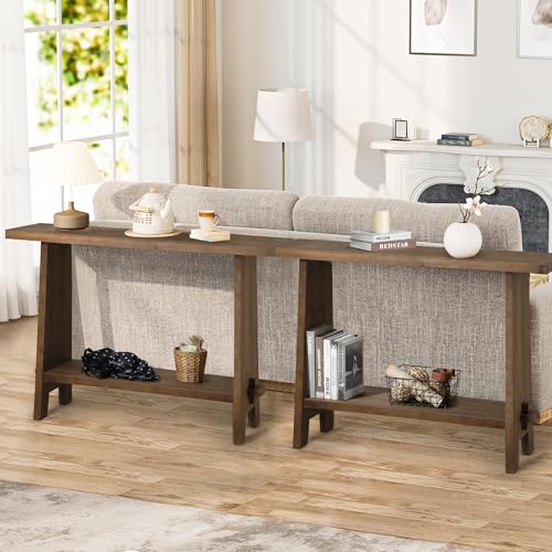 HOKYHOKY Solid Wood Console Table, 43.3" Farmhouse Entryway Table with Storage Shelf, Rustic Narrow Skinny Behind Couch Sofa Table for Living Room, Hallway, Entryway, Foyer, Brown HOKYHOKY