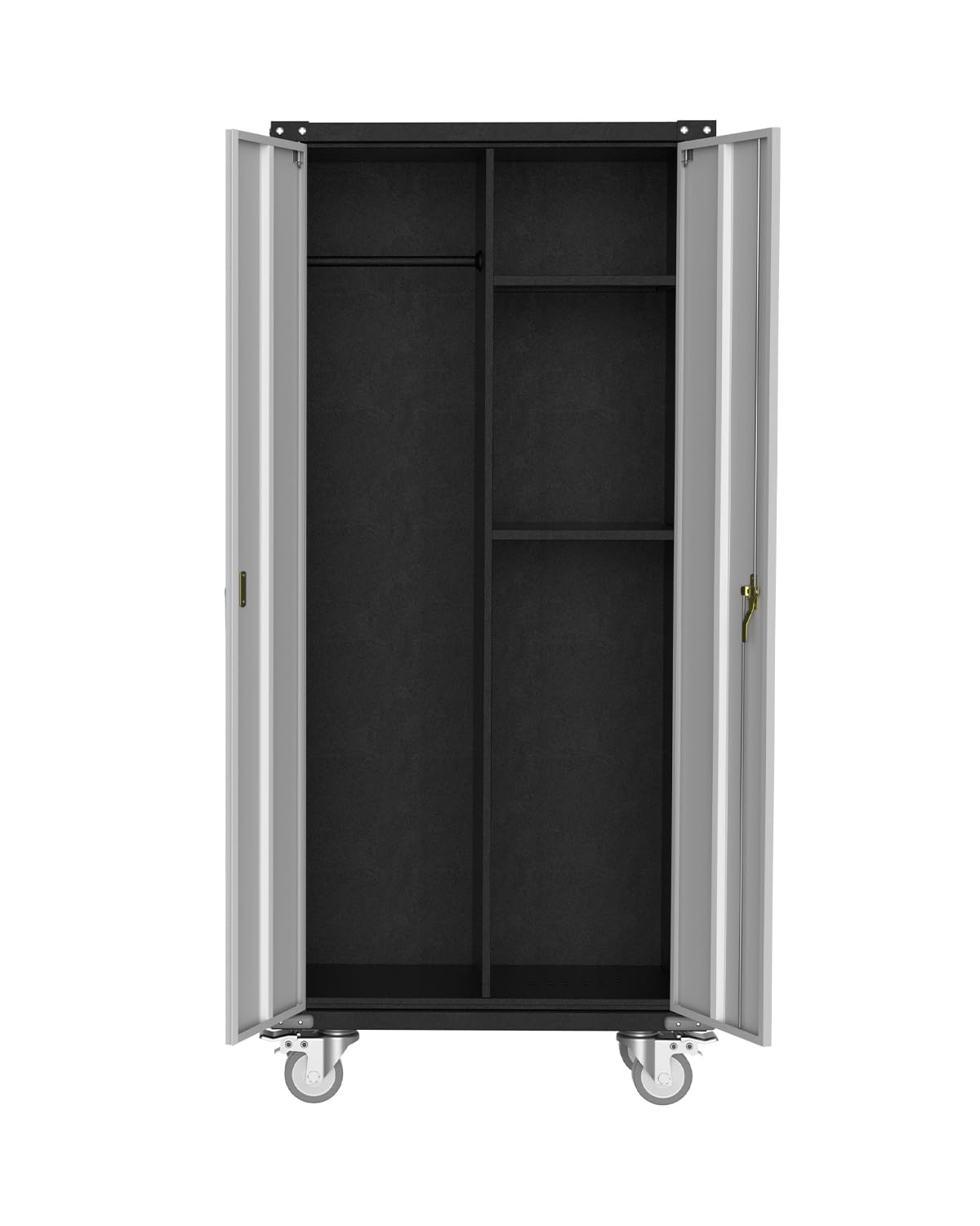 GarveeHome Metal Storage Cabinet 71 in Metal Wardrobe Cabinet on Wheels with Locking Doors Tall Garage with Hanging Rod, Broom Closet, Freestanding Bathroom Storage Cabinet, Cleaning Tool GarveeHome