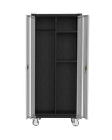 GarveeHome Metal Storage Cabinet 71 in Metal Wardrobe Cabinet on Wheels with Locking Doors Tall Garage with Hanging Rod, Broom Closet, Freestanding Bathroom Storage Cabinet, Cleaning Tool GarveeHome