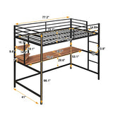 Bellemave Twin Size Loft Bed with Desk and 2 Shelves, Metal loft bedframe with Storage Shelves, Black Bellemave