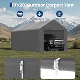 GOJOOASIS 10x20 Carport Heavy Duty Portable Garage Shelter Metal Car Canopy Tent with UV-Resistant & Weatherproof Top Cover for RV & Vehicles (Gray, 10x20 with sidewalls) GOJOOASIS
