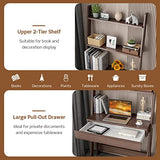 Tangkula Walnut Ladder Desk with 2-Tier Bookshelf and Drawer for Modern Storage Solutions Tangkula