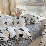BlueBlue Hearts Kids Duvet Cover Set Twin 100% Cotton Bedding for Boys Girls Teens Single Bed Cartoon Kawaii Black White Heart Love Pattern 1 Cute Comforter Cover 2 Pillowcase (Twin) BlueBlue
