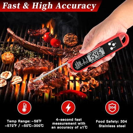 Digital Meat Thermometer for Cooking and Grilling - Instant Read Food Thermometer with IP67 Waterproof, Strong Magnet and Calibration-Professional Kitchen BBQ Probe for Turkey, Steak, Gift for Men/Dad FDK