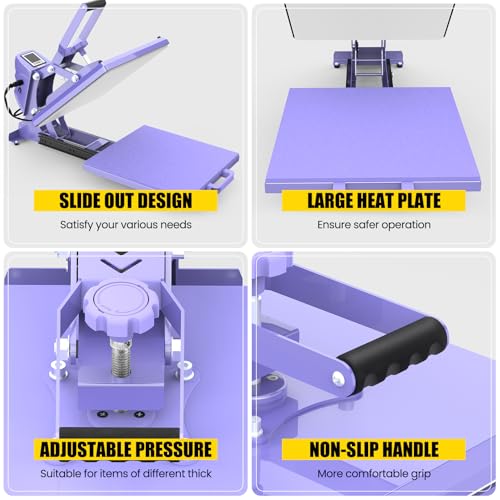 AKEYDIY 15" x 15" Slide Out Heat Press for T Shirts - Fast Heating for Sublimation, Industrial Even Heat Transfer & Precise Temp Control, Shirt Heat Press for Vinyl & Fabric Projects (15x15 Purple) AKEYDIY
