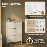 RIHHA 52" Tall Slim Shoe Cabinet, 3-Drawer Flip Down Hidden Shoe Storage with Top Fence & Open Bottom Shelf, Ultra-Thin Narrow Shoe Rack, White Wood Grain RIHHA