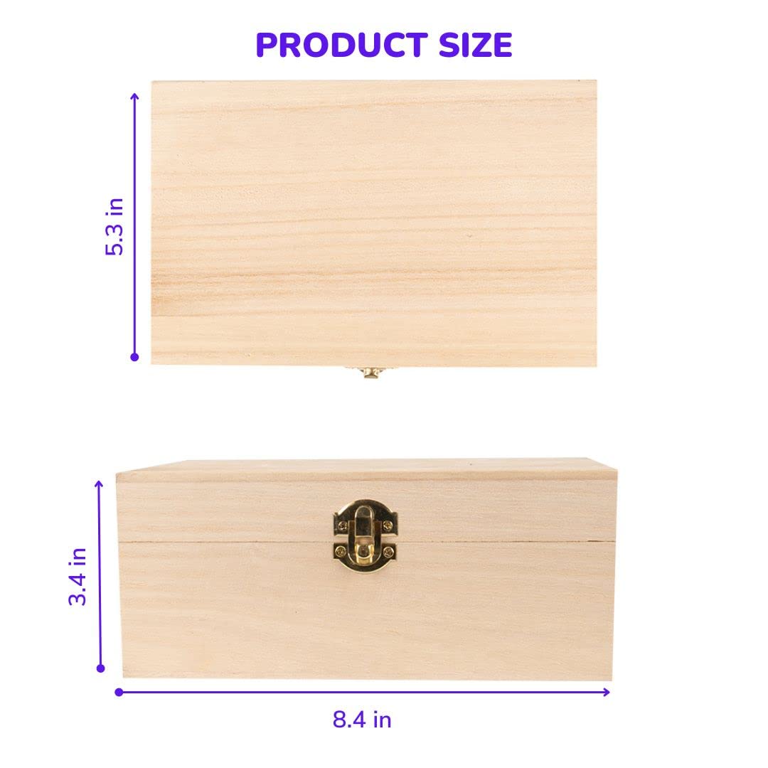 Craft County Unfinished Wooden Keeper Box with Hinges and Latch – Storage for Collectibles and Supplies Craft County