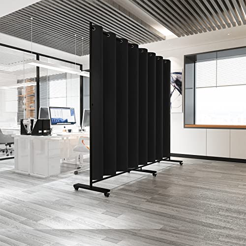 Madamera Adjustable Room Divider, 7 ft x 10 ft, 4 Rolling Wheels Curtain Divider Stand, Black Metal Frame, Blackout Curtain & Portable Tool, Expandable Screen for Office, Bedroom, Kitchen (Black) Madamera