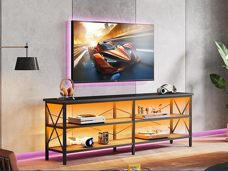 WLIVE TV Stand up to 70 Inch TV, 63" Entertainment Center with LED, TV Media Console with 3-Tier Storage Shelves for Living Room and Bedroom, Black WLIVE