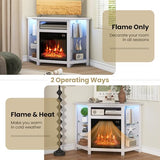 RELAX4LIFE Corner Fireplace TV Stand - Electric Fireplace Entertainment Center w/Heater Insert, LED Lights, APP Control & Adjustable Shelves, Media Console Cabinet for TVs up to 50’’ (White) RELAX4LIFE