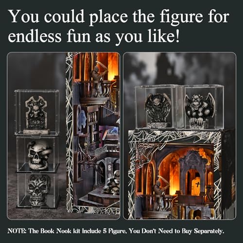 MiniCity Book Nook Kit with LED Light, DIY Miniature Dollhouse Booknook Kit, Creepy Scary 3D Wooden Puzzle Bookshelf Insert Decor for Stress Relief Craft for Book Lovers & Adult (Haunting Relics)