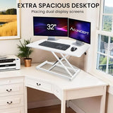 Aconcept 32 inch White Corner Height Adjustable Standing Desk Converter, One-Click Sit to Stand up Desk Riser, Pre-Assembled Dual Monitor and Laptop Workstation Aconcept