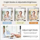 Pamapic Glass Top Sliding Mirror Vanity Desk with Lights, Makeup Vanity with Jewelry Storage, 3 Drawers, 12 Compartments, Golden Handles, 3 Color Dressing Table with Charging Station, Bedroom, White Pamapic