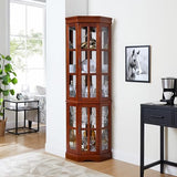Klaczituj Corner Curio Cabinet with 5 Shelves and Lighting System, Walnut(E26 Light Bulb not Included) Klaczituj