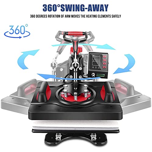 Heat Press, 8 in 1 Heat Press Machine 38x38cm/15x15 inch, 360° Swing Away Digital T Shirt Pressing Machine, Multifunction Heat Transfer Sublimation Combo for T Shirts Mugs Hat Plate Cap WoodArtSupply