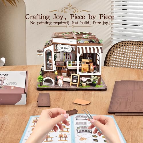 DIY Miniature House Kit- Miniature House Kit Adults Pet Shop Tiny House Kit Tiny Home Kit Birthday Gifts 3D Wooden Puzzle Home Decoration, Book Nook Kit for Adults Dollhouse Booknook