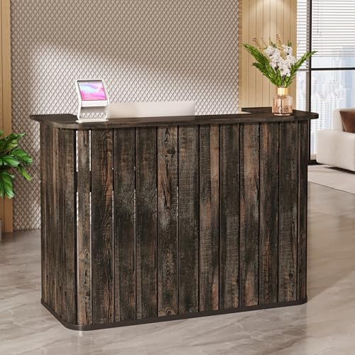 Tribesigns 63-Inch Reception Desk with Counter, Modern U-Shaped Front Desk with Private Panel, Retail Checkout Counter Table for Lobby, Salon, Reception Room, Office, Dark Grey Tribesigns