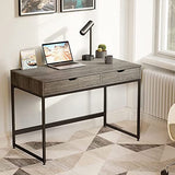 Bestier Rectangular Two Drawer Writing Computer Desk, Modern Engineered Wood Design, Stainless Steel Leg Frames, Modern Industrial Design, Gray Bestier