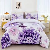 RYNGHIPY Purple Floral Comforter Set: Lightweight Soft Bedding Comforter Sets for All Season - Farmhouse Flower Bedding Set Full Size (Purple,Full Size) RYNGHIPY