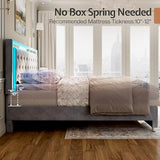Jocisland Full Bed Frame with LED Lights Headboard&Footboard, Velvet Upholstered Full Size Platform Bed Frame No Box Spring Needed/Light Grey Jocisland