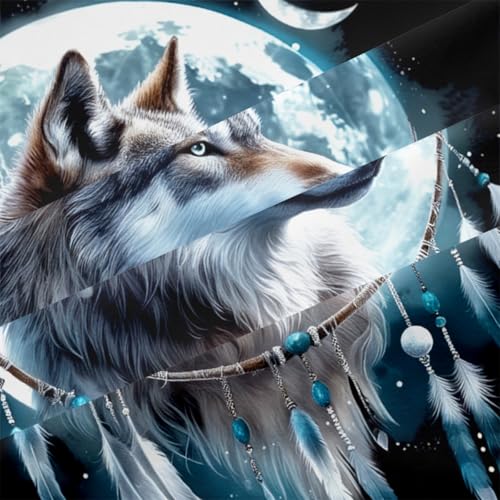CCoutueChen Wolf Comforter Set King Size, Wolves Moon Bedding Set, Dream Catcher & Animal Pattern on Black Bedding, Western Boho Tribal Comforter Soft Microfiber Down Quilt 3 Pieces CCoutueChen