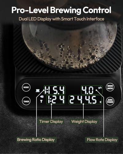Maestri House S3 Coffee Scale with Timer, 3kg/0.1g Rechargeable Digital Scale, 3 Brew Modes, Adjustable Ratios & Flow Rate Display, Barista-Grade for Pour-Over, Espresso, French Press – Black