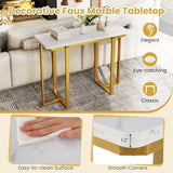 BECOMFORT 42” Gold Console Table, Behind Couch Sofa Table with with Faux Marble Top & Golden Coated Metal Frame, Narrow Hallway Table, Modern Entryway Table for Living Room, Foyer, Porch (White) BECOMFORT