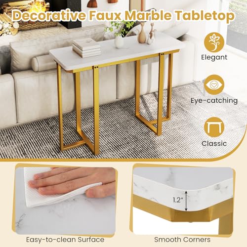 Giantex 42" Console Table, Modern Faux Marble Entryway Table with Geometric Metal Frame, Anti Slip Foot Pads, Narrow Long Sofa Table Behind Couch for Living Room, Hallway, Foyer, Entrance (White) Giantex