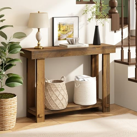 HOKYHOKY Solid Wood Console Table for Entryway, 42.5" Farmhouse Entryway Tables Thickened Tabletop and Legs Rustic Narrow Skinny Behind Couch Sofa Table for Living Room, Hallway, Foyer HOKYHOKY