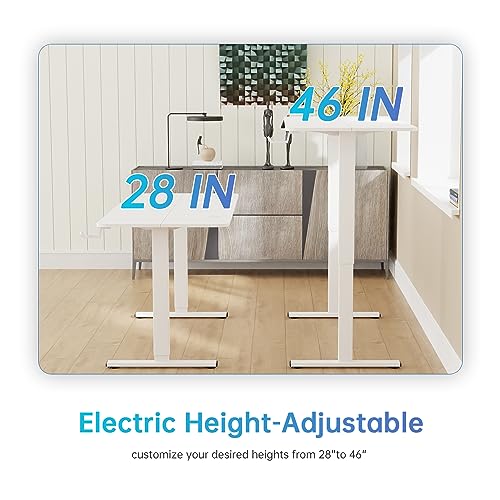 PayLessHere 55 Adjustable Height Standing Desk Computer Desk with Large Space and Headphone Holder Office Desk with Electric Lifting and 2 Memory Function for Office Bedroom Meeting Room,Whit - WoodArtSupply