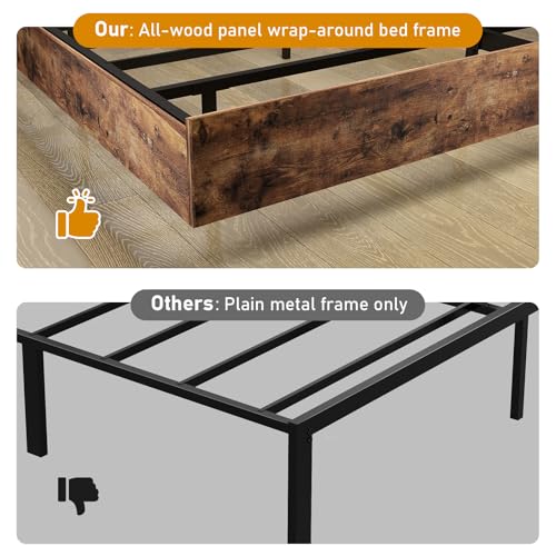 Floating Bed Frame Full with LED Lights, Metal Platform Full size Floating Bed Frame with Under Bed Storage, Heavy Duty Steel Slats Support, No Box Spring Needed, Noise Free, Easy Assembly, Brown RVONOW