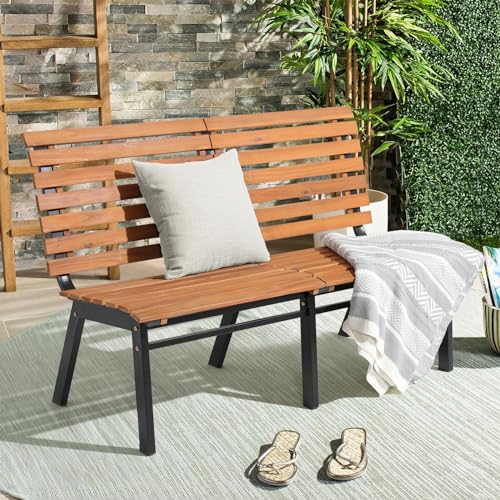 Soleil Jardin Acacia Wood & Steel Outdoor Garden Bench with Ergonomic Backrest Soleil Jardin