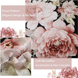 Floral Comforter Set King Size 7 Pieces Black Pink Floral Bed in a Bag, Complete Bedding Sets Elegant Flower Bed Set Comforter for All Season with Flat Sheet, Fitted Sheet, Pillowcases & Shams Dintszyayue