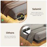 Salamir King Floating Bed Frame with LED & Charging Station, Ergonomic Upholstered Headboard with Folding Shelves Storage, Metal Slats Support, No Box Spring Needed, Easy Assembly, Noise-Free, Grey Salamir