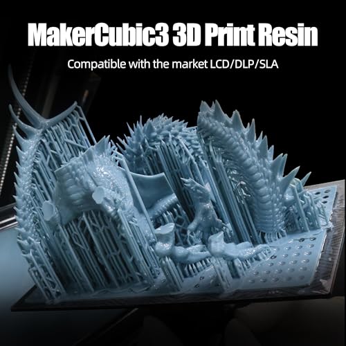 MakerCubic3 Fast ABS-Like 3D Printer Resin. 405nm Band Curing, Non-Brittle High Precision 3D Printing Liquid ABS-Like Photopolymer, Resin for LCD DLP 3D Printing(500g) (Grizzly) MakerCubic³