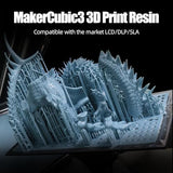 MakerCubic3 Fast ABS-Like 3D Printer Resin. 405nm Band Curing, Non-Brittle High Precision 3D Printing Liquid ABS-Like Photopolymer, Resin for LCD DLP 3D Printing(500g) (Grizzly) MakerCubic³
