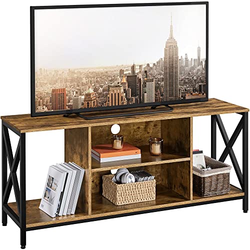 Yaheetech TV Stand for TV up to 65 inch TV Console Table, 55" Industrial TV Cabinet with Storage Shelves for Living Room, Modern Style Entertainment Center for Gaming Room, Rustic Brown