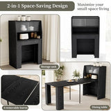 86.6" Extendable Dining Table Seats 4-6, Foldable Kitchen Table with Storage Cabinet for Small Spaces, Multifunctional Console Table with Built-in Shelf, Modern Black Finish (Black Table Only) HIPIHOM