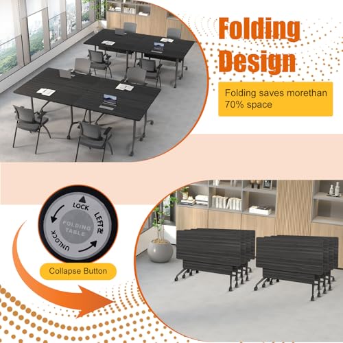 Modular Conference Table,Flip Top Mobile Meeting Table with Wheels,Folding Conference Room Tables,Modern Stackable Training Seminar Tables for Classroom,Meeting Room & Executive Room (6, D, 70.8in) MSFDC