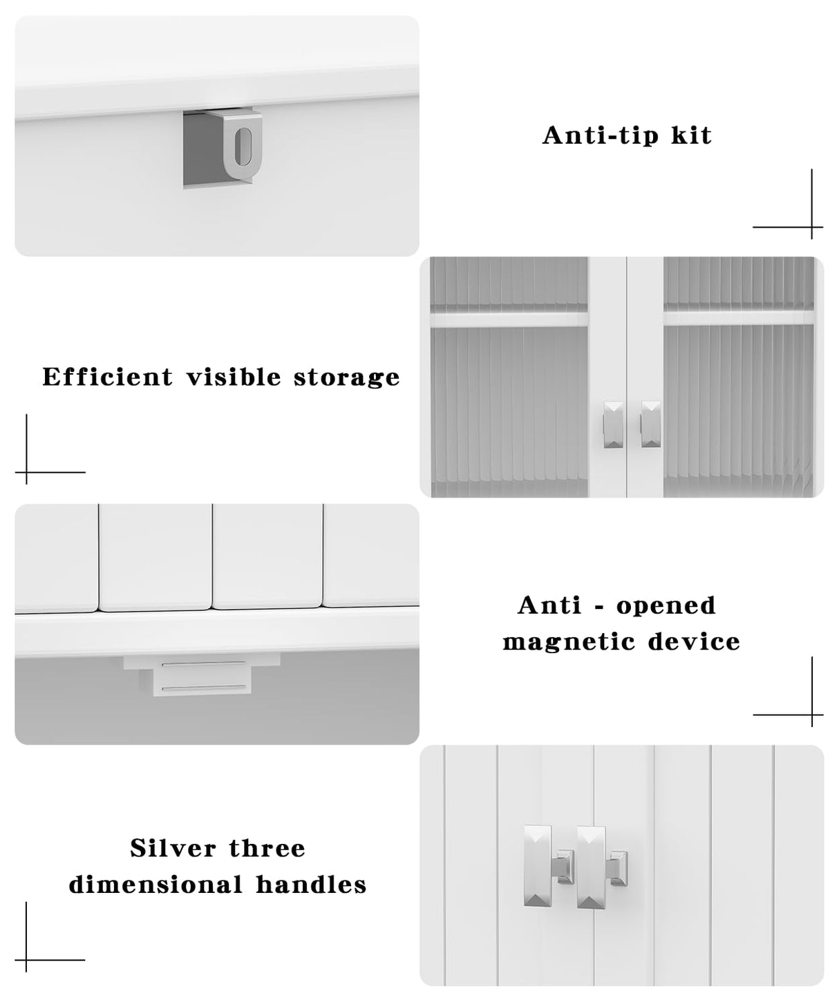 Akxomel 53.1" Tall Bathroom Storage Cabinet with 6 Doors and Adjustable Shlef, Bathroom Organizers and Storage, Linen Cabinet, Cupboard for Living Room, Kitchen, Entryway, White Akxomel