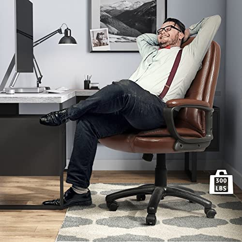 LEMBERI Office Desk Chair, High Back Executive Computer Chair, Ergonomic Big and Tall Adjustable PU Leather Chairs with Padded Armrest for Long Time Sitting (Brown) LEMBERI