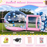 10FT Inflatable Bubble House Dome for Kids, Clear PVC Inflatable Bubble House Tent with Tunnel, Bubble Balloon House with Air Blower, 600W Air Pump for Party (Pink, 10FT) Gaonala