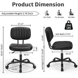 NEWBULIG Armless Small Office Desk Chair with Low Back Lumbar Support, PU Leather Computer Vanity Chair with 360° Swivel Rolling Wheels, Height Adjustable Task Chair for Small Space, Black NEWBULIG